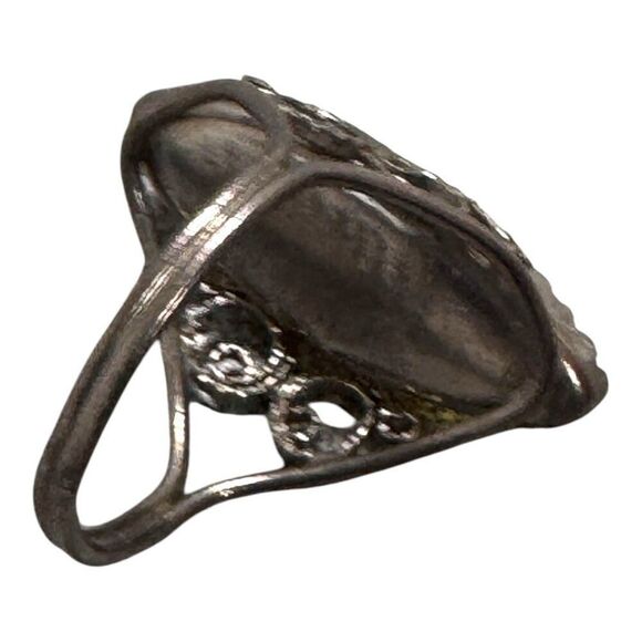 Vintage Statement Natural Baltic Amber Marquise Ring Ornate Silver Filigree Sz6 - Picture 10 of 10